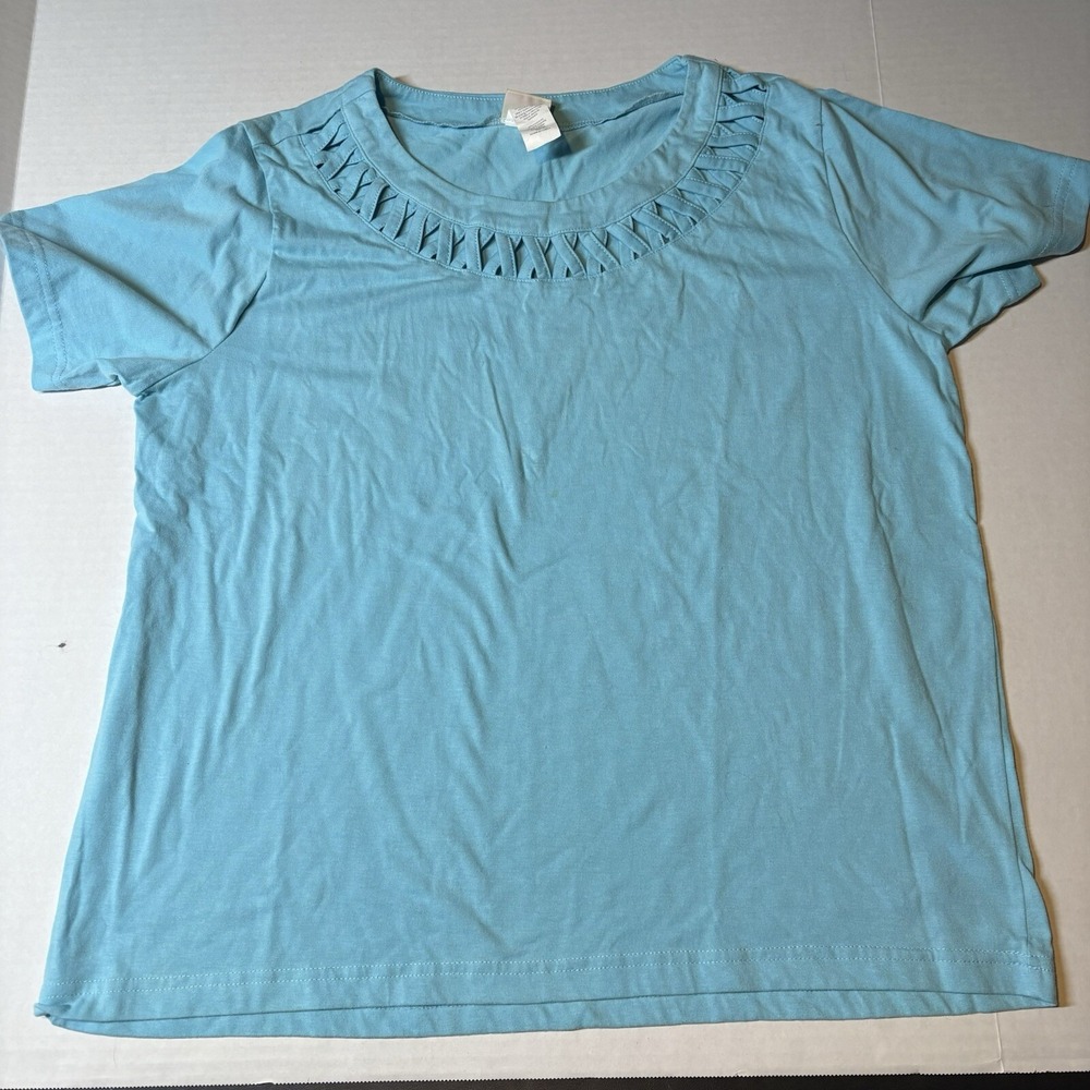 Boca Bay Blue Short Sleeve Neckline Detail Top Women's Sz L A1675